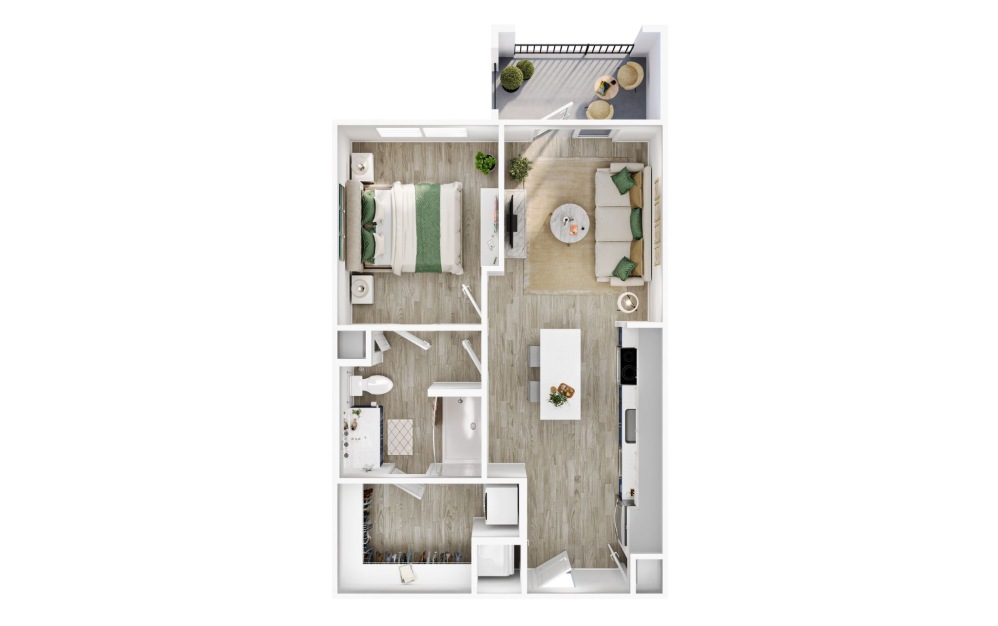 A1 - 1 bedroom floorplan layout with 1 bathroom and 621 - 630 square feet (3D)