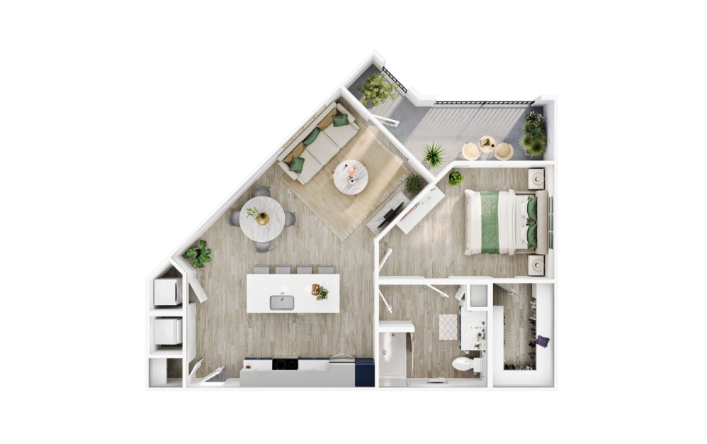 A3 - 1 bedroom floorplan layout with 1 bathroom and 782 square feet (3D)