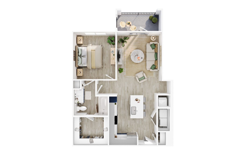 A4 - 1 bedroom floorplan layout with 1 bathroom and 796 - 827 square feet (3D)